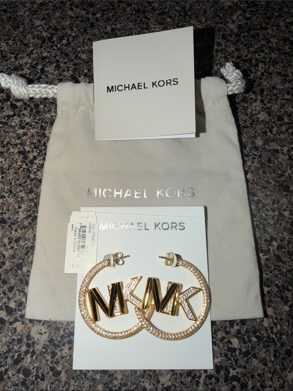 Michael Kors Gold Tone MK Logo Pavé Hoop Earrings